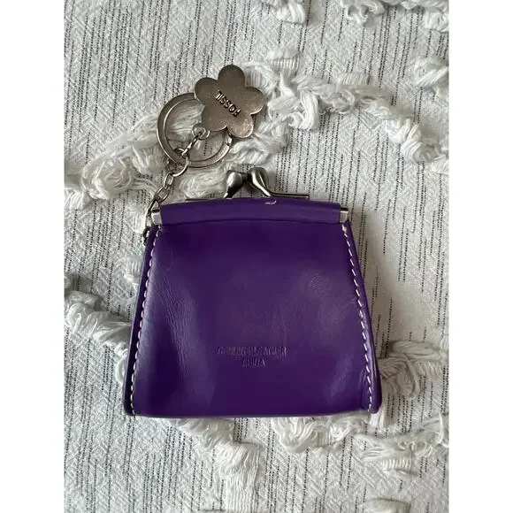Vintage Fossil Purple Keychain Coin Purse Leather - Picture 3 of 6